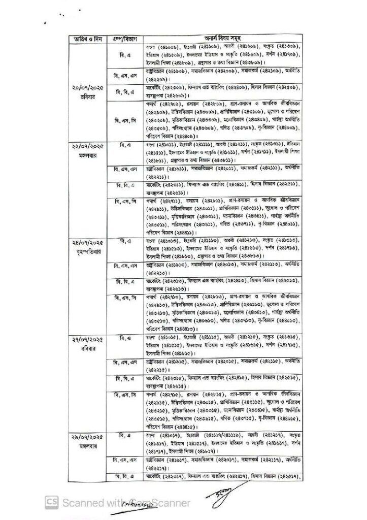 NU Honours 4th Year Routine 2025 Published 3 Honours 4th Year Routine 2025-2