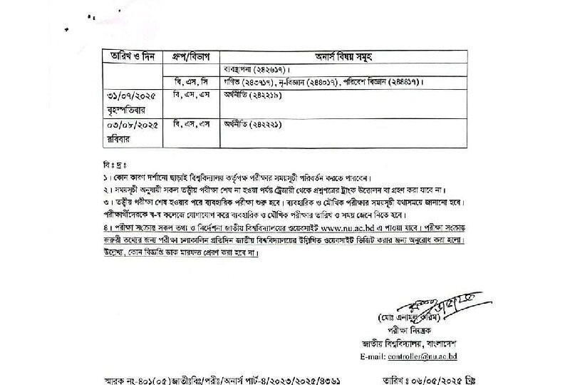 NU Honours 4th Year Routine 2025 Published 4 Honours 4th Year Routine 2025-3
