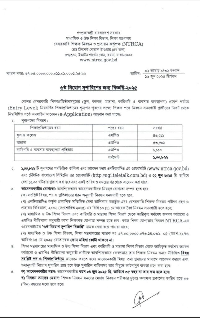 NTRCA 6th Gonobiggopti 2025: Over 100,000 Teacher Vacancies Announced 2 NTRCA 6th Gonobiggopti 2025